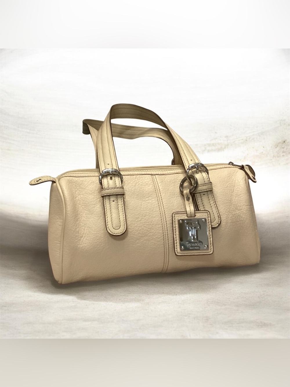 Vintage Tiganello Barrel Satchel cream color pebbled leather
